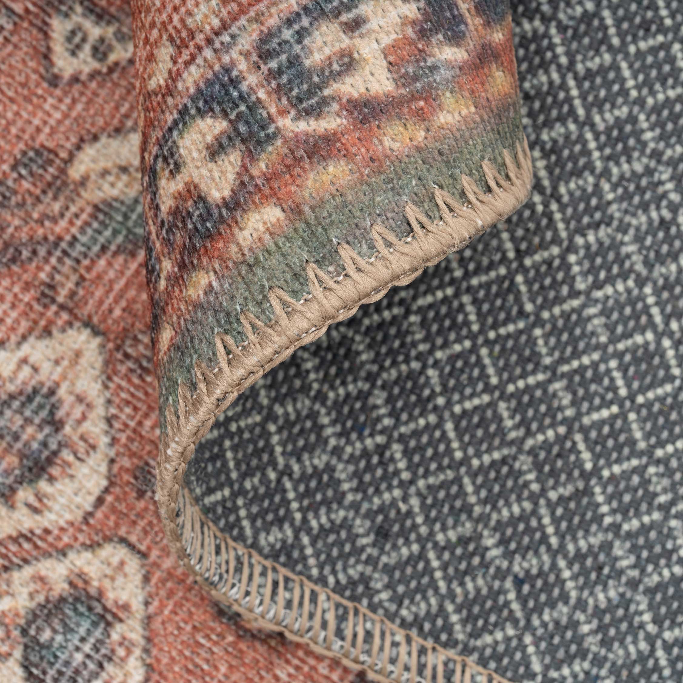 Flatwoven Washable Distressed Terracotta Green Boho Rug - Faro - Image 11