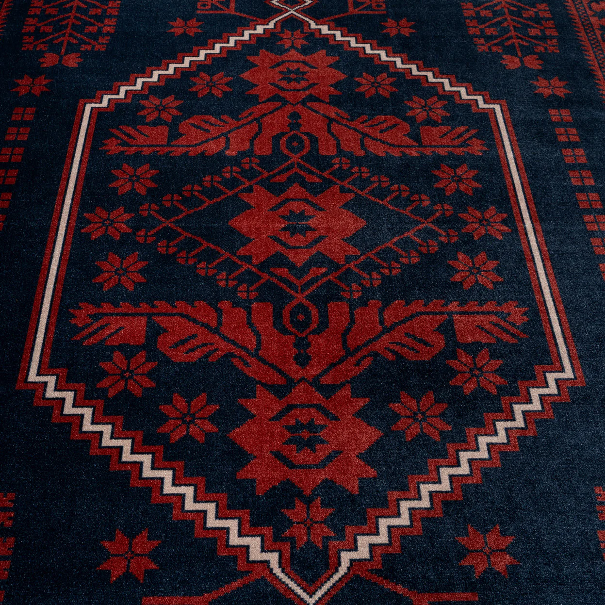 Washable Red Navy Persian Style Runner - Asha - Image 7