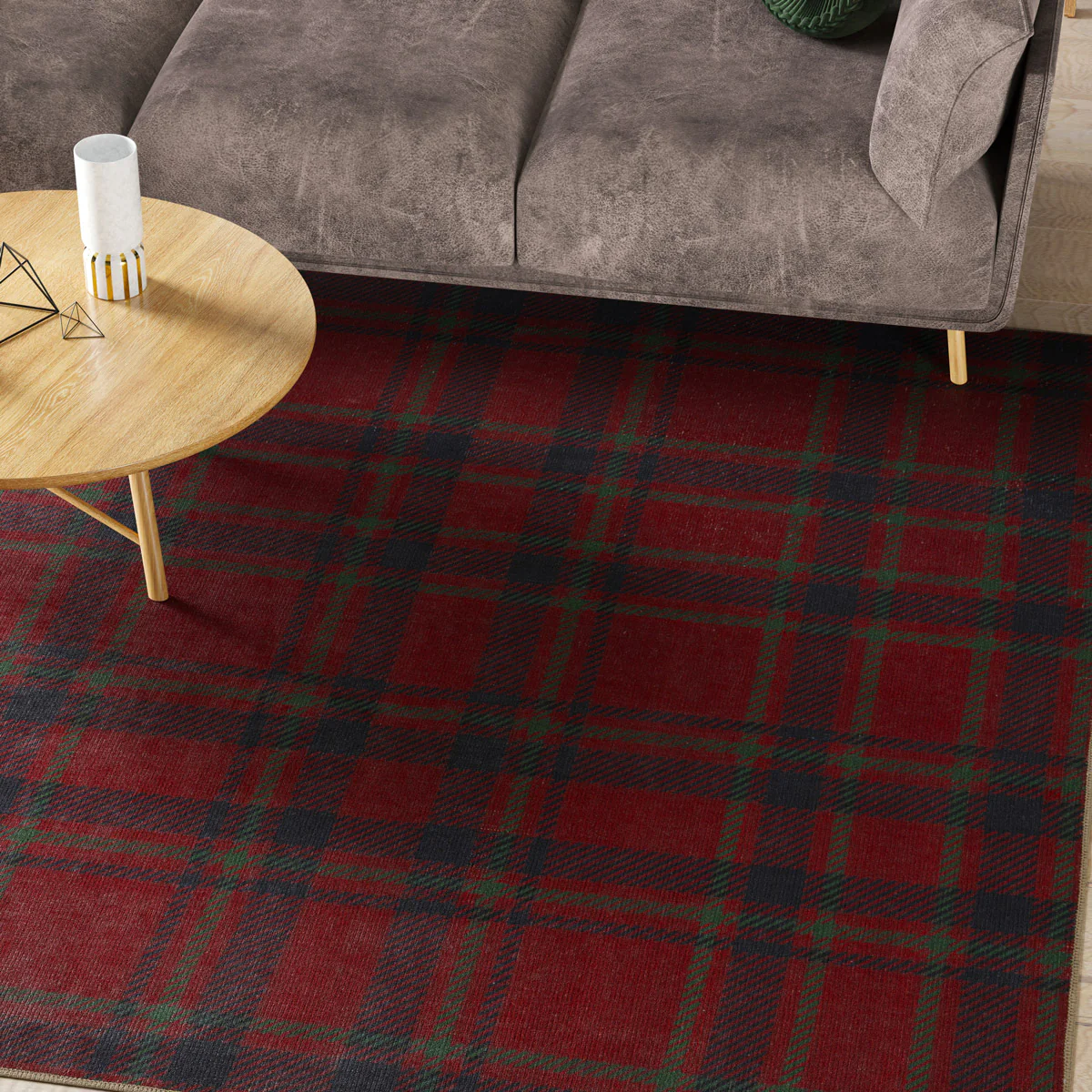 Washable Red Tartan Heritage Rug - Finn - Image 5