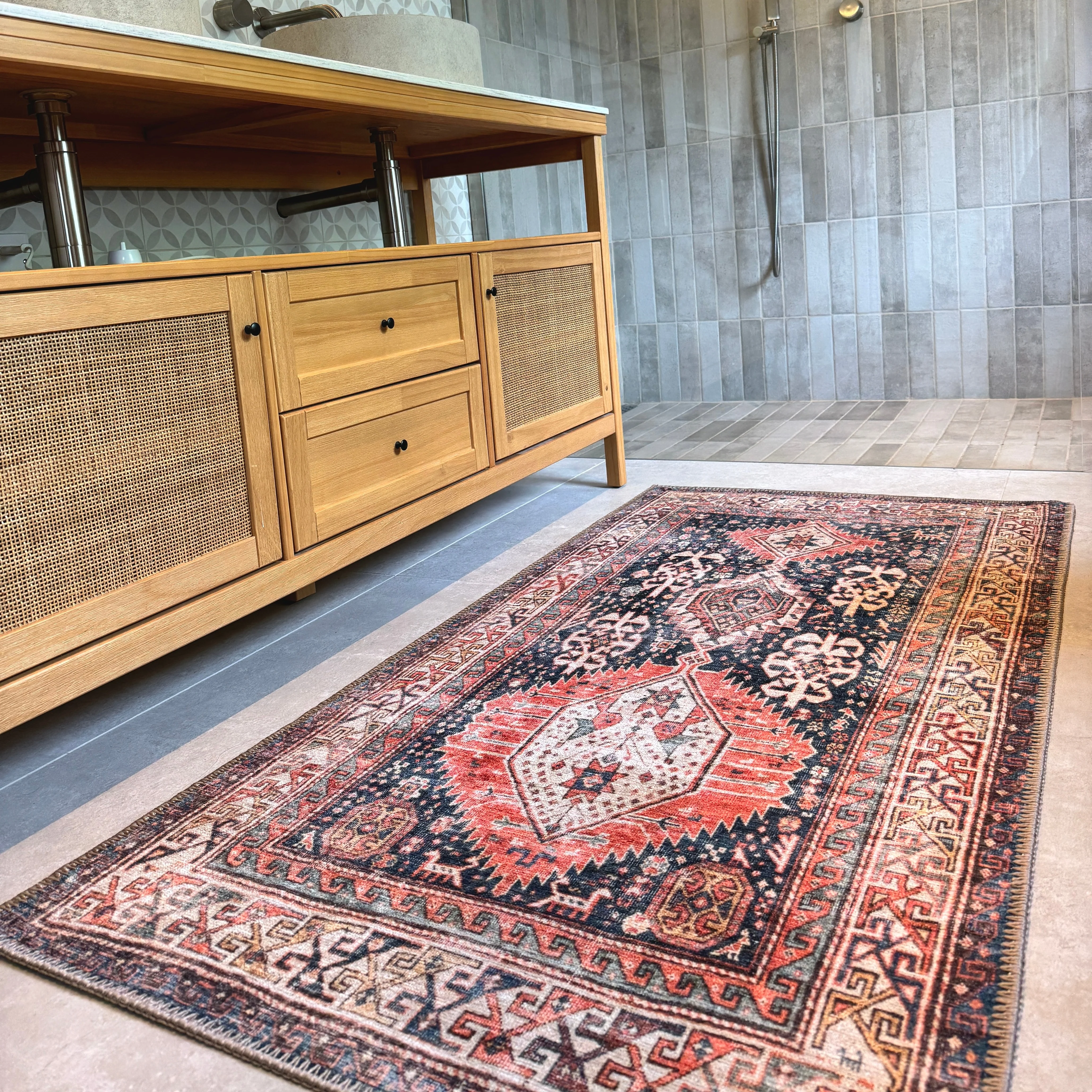 Flatwoven Washable Terracotta Distressed Boho Rug - Perla - Image 8